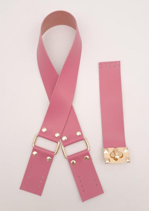 70x4 cm Suni Deri Çanta Saplı Kapaklı Fuşya Çanta Seti Light Gold Metalli