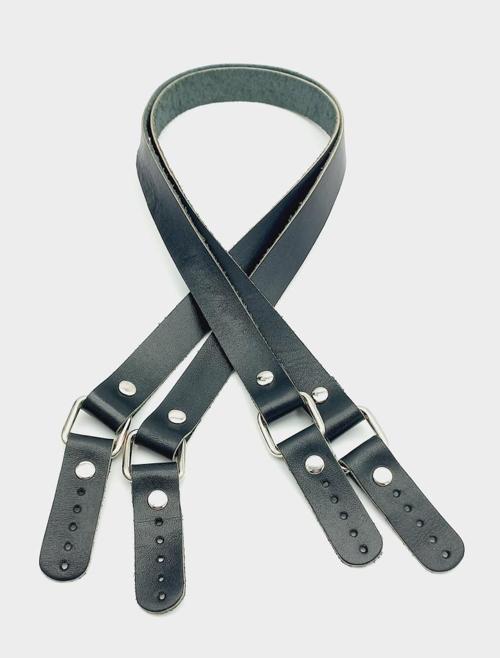 Siyah Renk Karedört Model Gerçek Deri Çanta Sapı (Gümüş Metal)