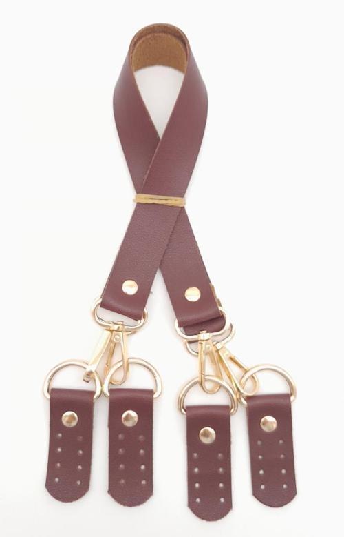 Suni Deri 55 Cm Misu Model Çift Sap Bordo Renk Light Gold Metal