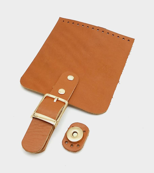 Gerçek Deri 21x12 cm Taba Renk Çanta Kapağı Light Gold Metalli