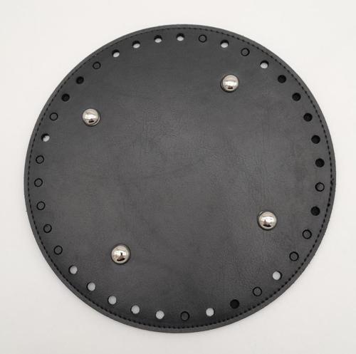 Siyah Suni Deri 20 cm Yuvarlak Çanta Tabanı Gümüş Metalli