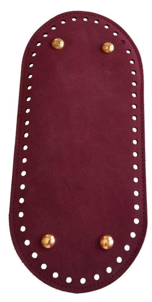 Nubuk Deri, Bordo Renk Oval Taban 25X12 Cm Light Gold Metalli
