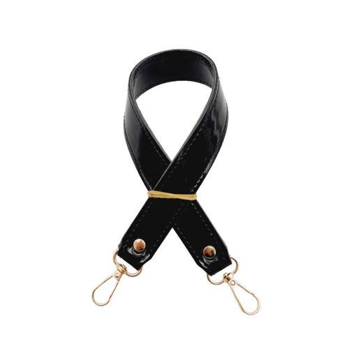 Rugan Deri 42x2.5 cm Kancalı Tek Çanta Sapı Siyah Renk Light Gold Metalli