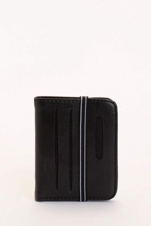 Vegan Deri Süper Slim Unisex Siyah Kartlık Cüzdan Çok Bölmeli Lastikli