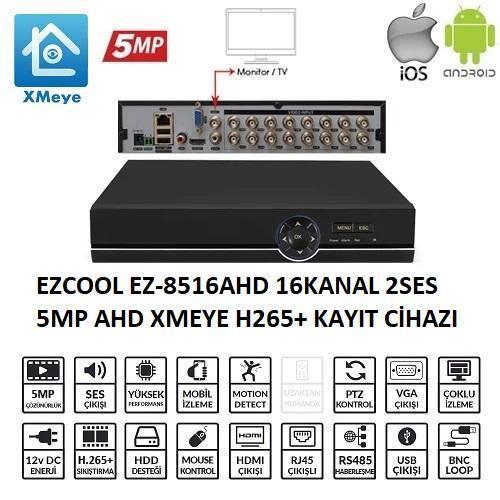 EZ-8516AHD 16 KANAL 5 MP 1HDD XMEYE KAYIT CİHAZI