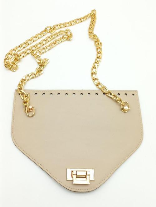 Koyu Bej Renk Suni Deri 100 cm Zincirli 22.5x18 cm Kapak Light Gold Metalli