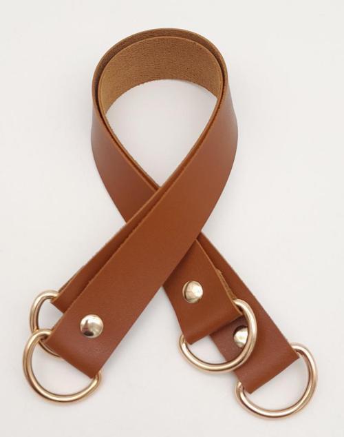 Suni Deri 38x2.5 cm Taba Renk Çift Çanta Sapı Light Gold Metalli