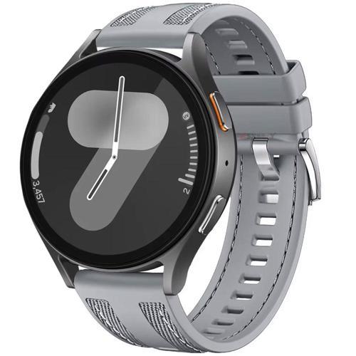 Samsung Galaxy Watch 7 44mm 40mm Uyumlu Metal Tokalı Dikiş Detaylı Şık Dokuma Silikon Kordon