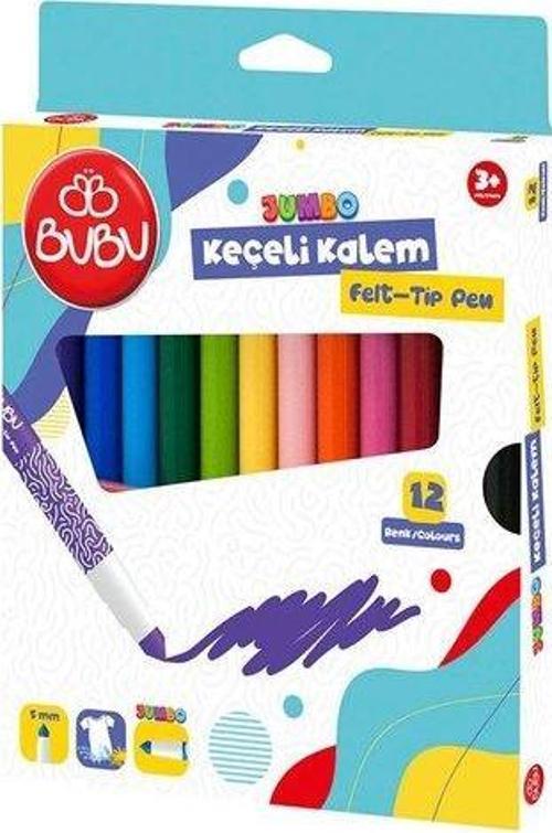 Jumbo Keçeli Kalem 5 mm Karton Kutu 12 Renk BUBU KEC003