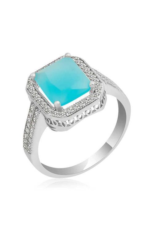 Gümüş Turkuaz Baget Kare Yüzük