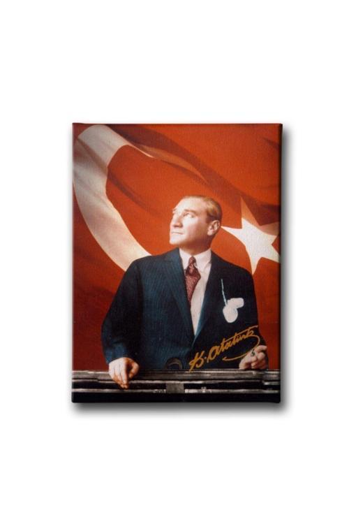 Türk Bayraklı Atatürk Portresi Kanvas Tablo