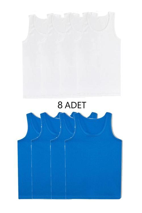 8'Li Karışık Renk Erkek Atlet Takım Beyaz-Mavi