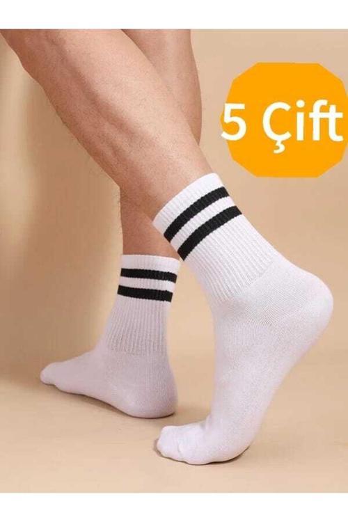 5 Çift Çizgi Desenli Pamuku Unisex Tenis Çorap