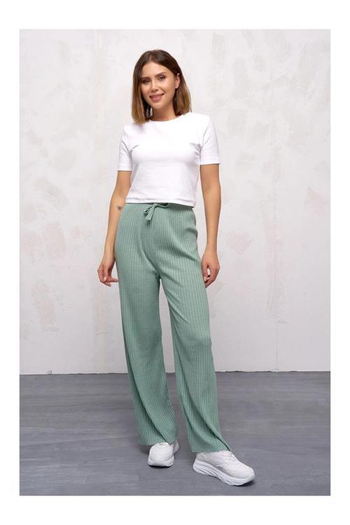 Kadın Kışlık Kalın Fitilli Kaşkorse Pijama Altı Eşofman Altı Cepsiz Yeşil