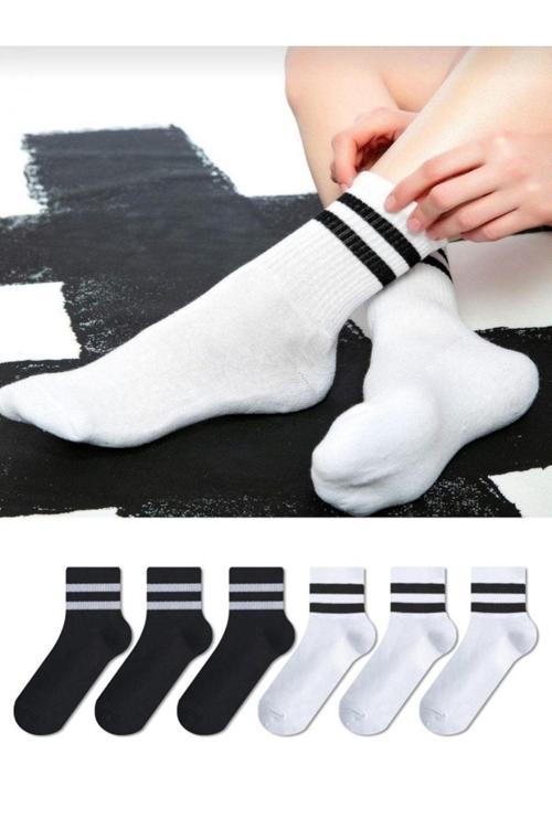 6 Çift Kısa Pamuklu Siyah Beyaz Unisex Çorap