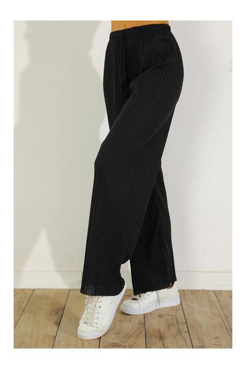 Kadın Kaşkorse Fitilli Pijama Altı Standart Siyah