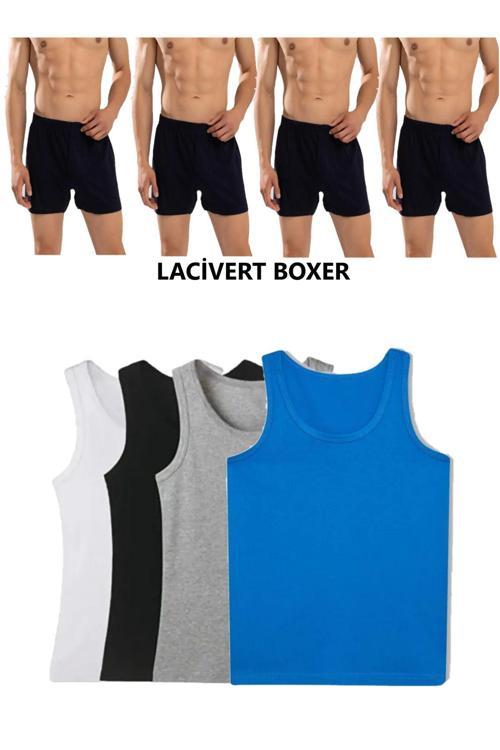 8'Li Erkek Penye Havlu Bel Boxer Ve Atlet (4 Atlet 4 Boxer)