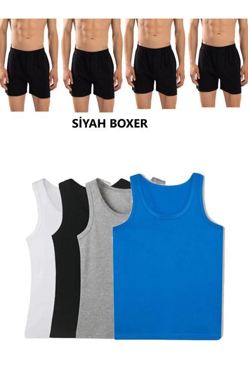 8'Li Erkek Penye Havlu Bel Boxer Ve Atlet (4 Atlet 4 Boxer)