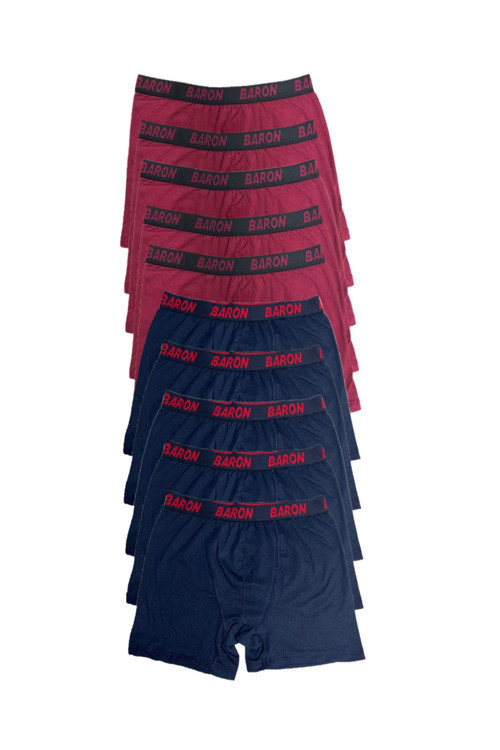 10 Adet Ekonomik Likralı Boxer Short Lacivert-Bordo