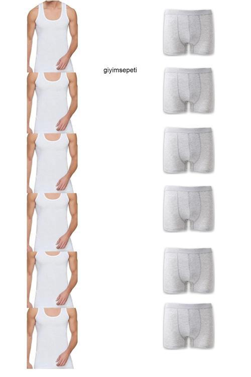 Ekonomik Paket 12'Li Erkek Çamaşır Seti 6 Atlet 6 Adet Boxer Aynı Gün Kargo