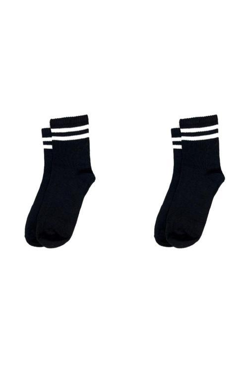 Beyaz Çizgili 2'Li Unisex Kolej Tenis Çorap