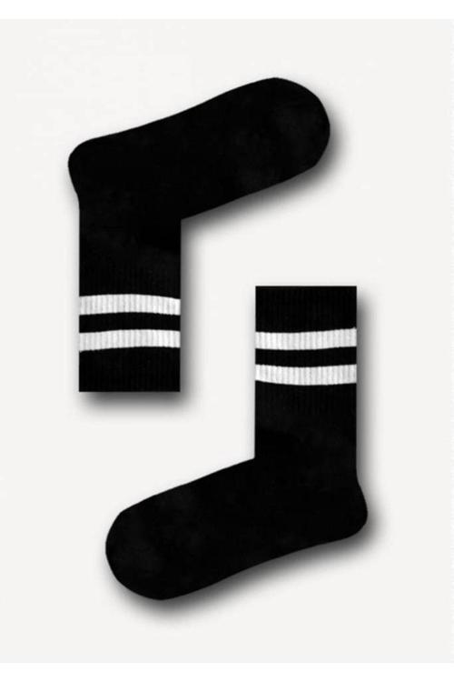 Beyaz Çizgili Siyah Tenis Çorap Unisex