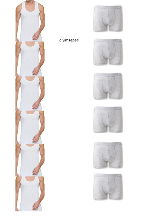 Ekonomik Paket 12'Li Erkek Çamaşır Seti 6 Atlet 6 Adet Boxer Aynı Gün Kargo