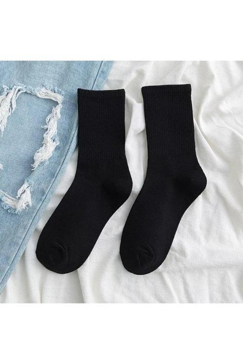 4'Lü Unisex Çizgisiz Siyah Pamuklu Çorap