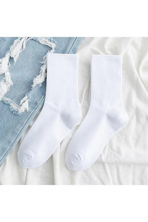 3 Çift Unisex Çizgisiz Beyaz Pamuklu Tenis Kolej Spor Çorap