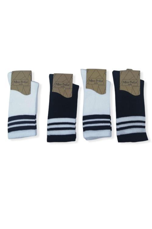Tenis Uzun Çizgili Unisex 4 Lü Çorap