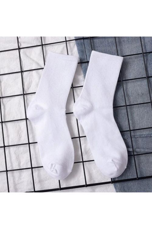 4 Çift Unisex Düz Beyaz Renk Kolej Çorap