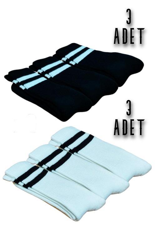 6 Çift Unisex Havlu Karışık Paket Çizgili Tenis Soket Çorap