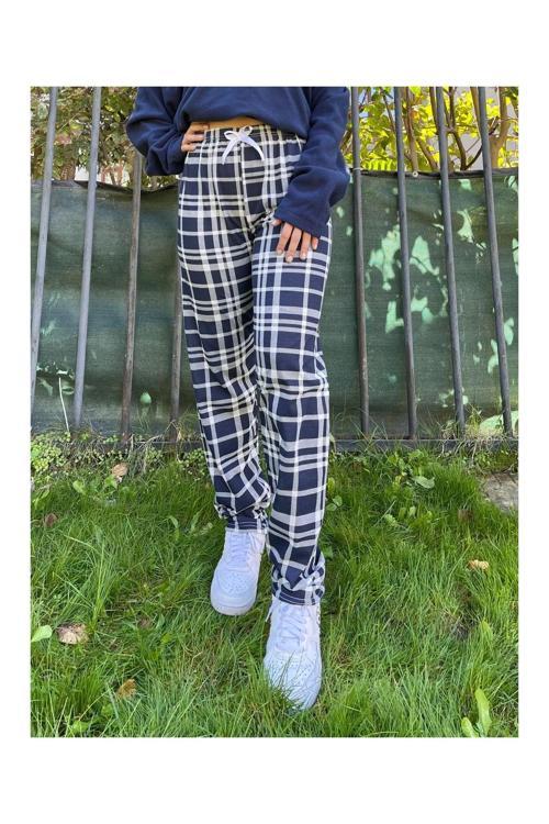 Kurdeleli Ekose Kadın Pijama Altı