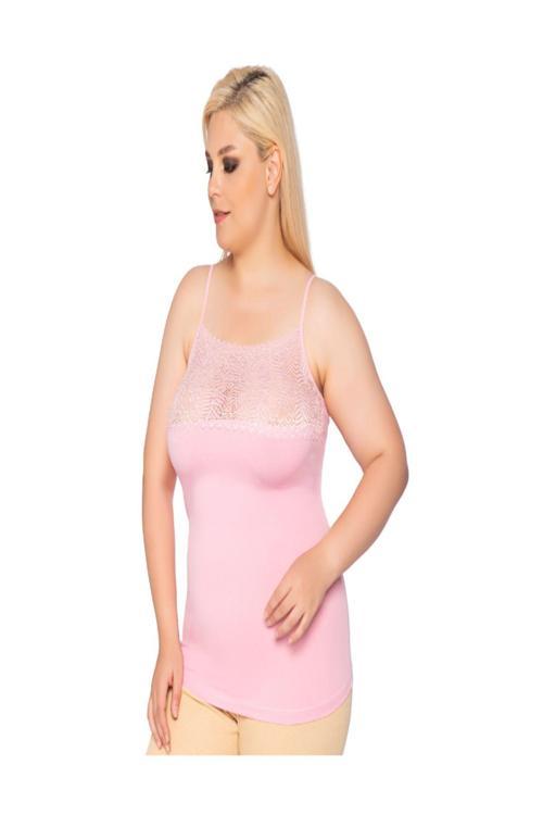 Kadın Büyük Beden 6'Lı Geniş Tüllü İp Askılı Atlet Battal Beden