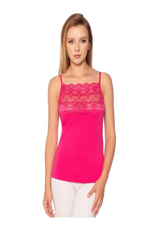 Kadın 6'Lı  Geniş Tüllü İp Askılı Atlet Standart Beden