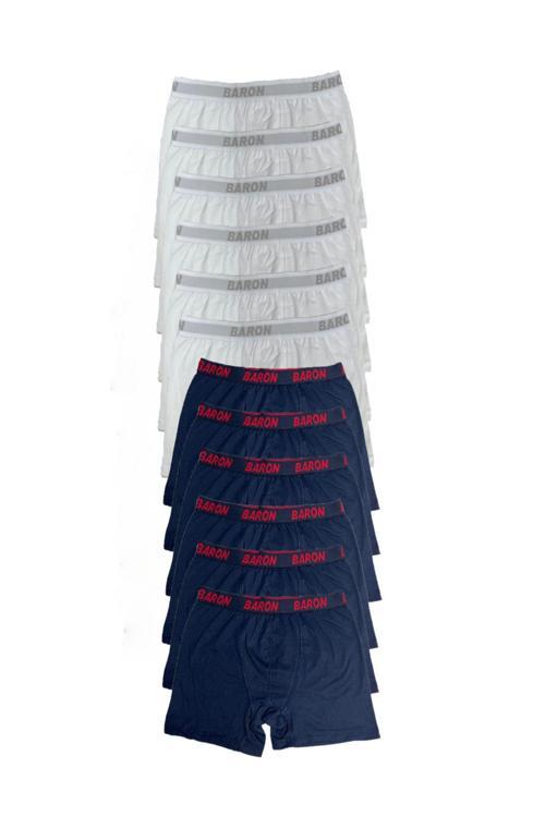 12 Adet Ekonomik Likralı Boxer Short Beyaz-Lacivert