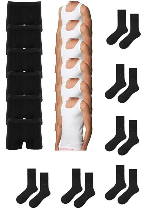 Ekonomik 18'Li Paket Erkek Iç Çamaşır Seti 6 Atlet 6 Adet Boxer 6 Adet Çorap