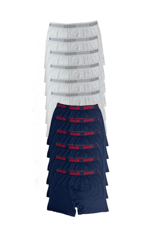 12 Adet Ekonomik Likralı Boxer Short Beyaz-Lacivert