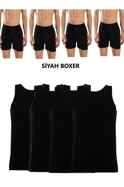 8'Li Erkek Penye Havlu Bel Boxer Ve Atlet (4 Atlet 4 Boxer)
