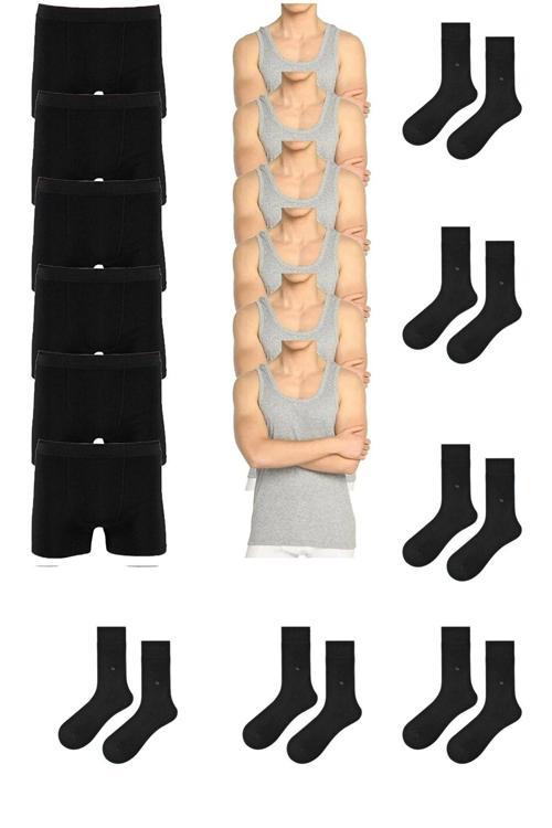 Ekonomik 18'Li Paket Erkek Iç Çamaşır Seti 6 Atlet 6 Adet Boxer 6 Adet Çorap