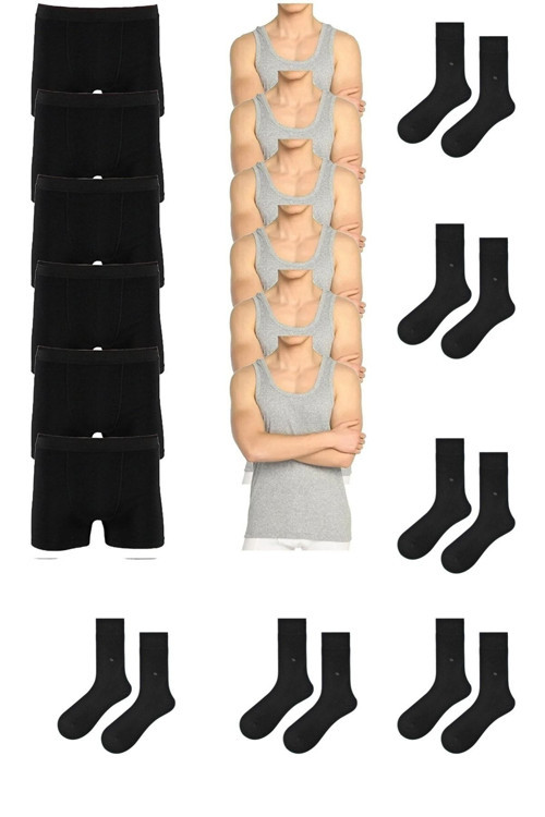 Ekonomik 18'Li Paket Erkek Iç Çamaşır Seti 6 Atlet 6 Adet Boxer 6 Adet Çorap
