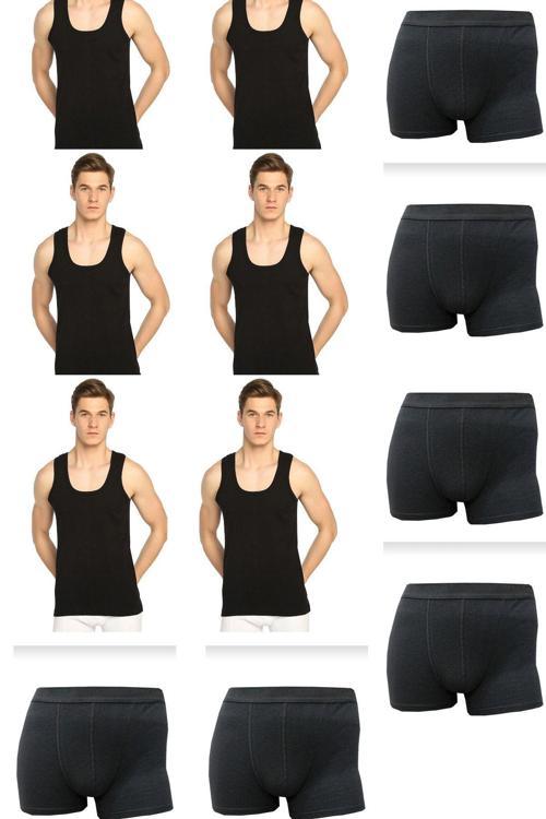 12'Li Paket Erkek Iç Çamaşır Seti 6 Atlet 6 Adet Boxer %100 Pamuklu Ekonomik