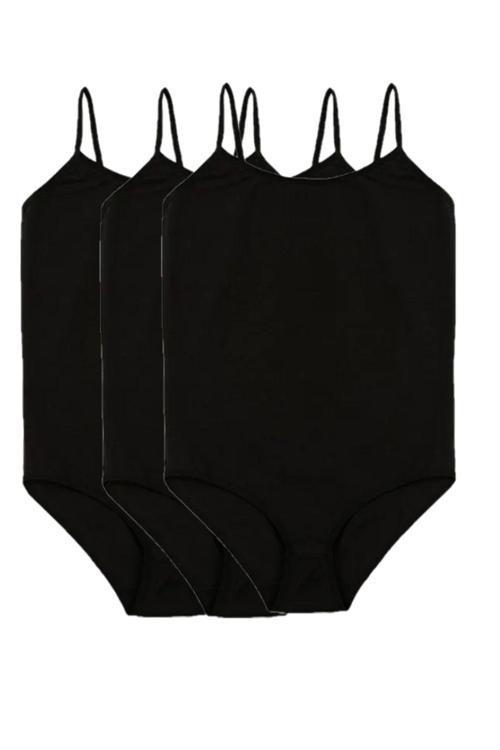 3 Adet Ip Askılı Kadın Çıtçıtlı Body Zıbın Siyah