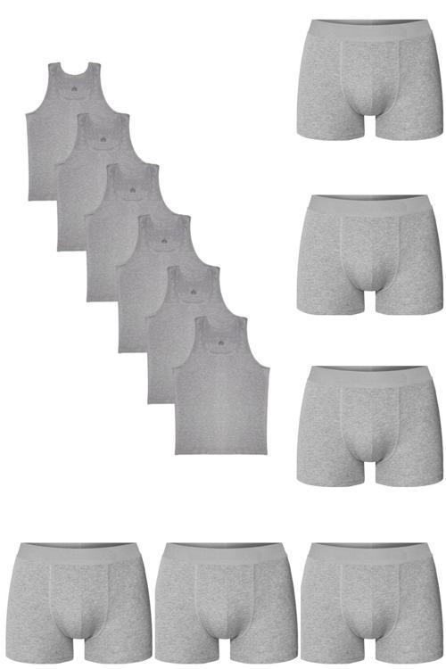 12'Li Paket Erkek Iç Çamaşır Seti 6 Atlet 6 Adet Boxer %100 Pamuklu Ekonomik