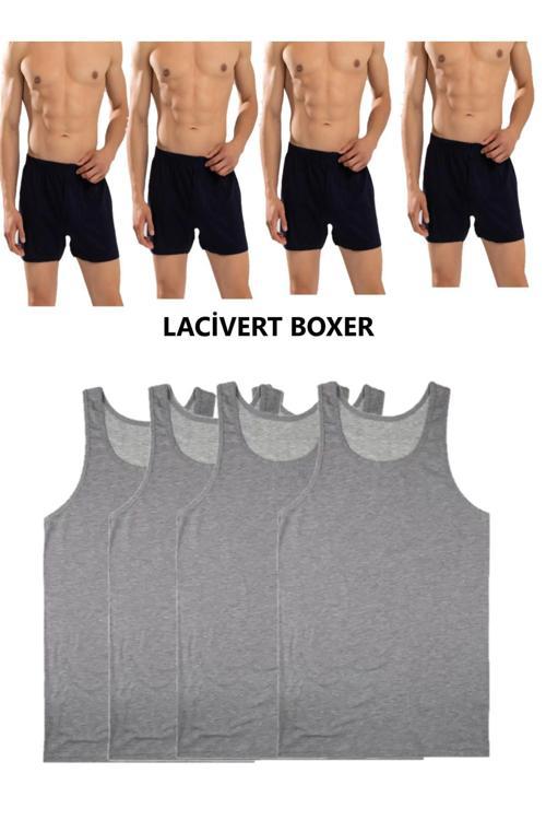 8'Li Erkek Penye Havlu Bel Boxer Ve Atlet (4 Atlet 4 Boxer)