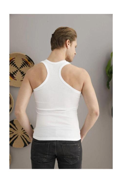 6'Lı Erkek Beyaz Ribana Sporcu (Rambo) Atlet %100 Pamuk