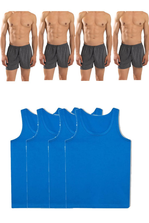 8'Li Erkek Penye Havlu Bel Boxer Ve Atlet (4 Atlet 4 Boxer)