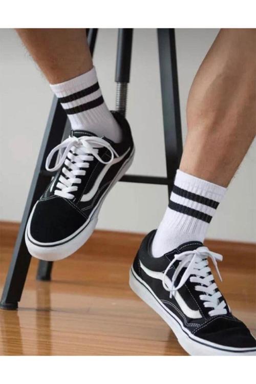 4'Lü Beyaz Unisex Atletik Çorap