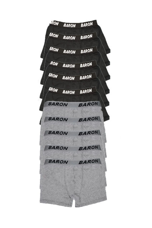 12 Adet Ekonomik Likralı Boxer Short Siyah-Gri