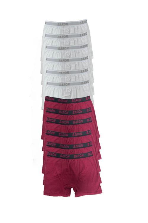12 Adet Ekonomik Likralı Boxer Short Beyaz-Bordo